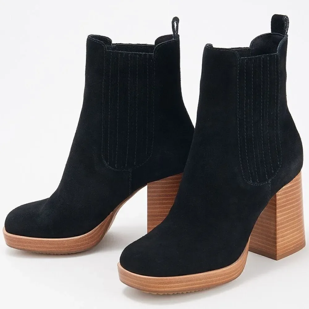 Kelsi Dagger Women Racer Black Suede Retro 90 Platform Round Boots size 7.5